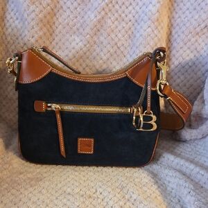 Dooney & Bourke Small Hobo Navy and Tan Suede Shoulder Bag